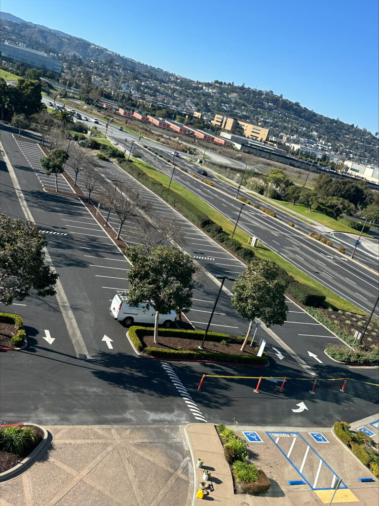 Large-scale commercial parking lot striping project in Silicon Valley